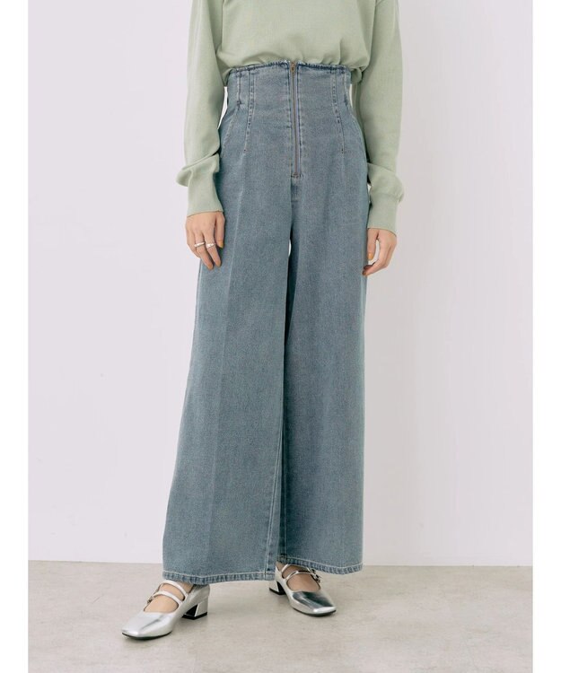 earth music&ecology フロントジップデニムパンツ Medium Indigo