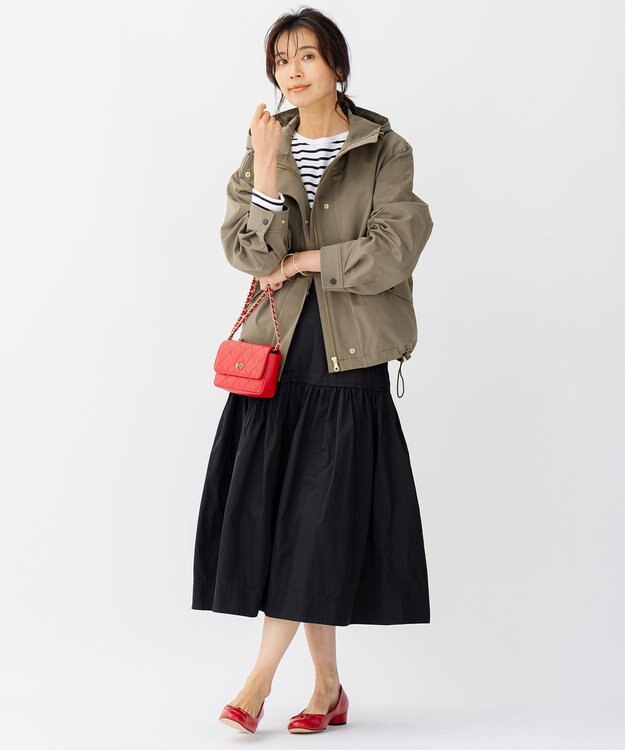 23区 メモリータフタ ティアード スカート ブラック系