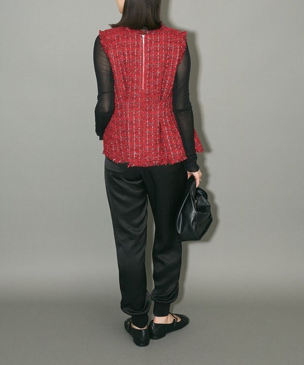 Green Parks ツイードペプラムベスト Red