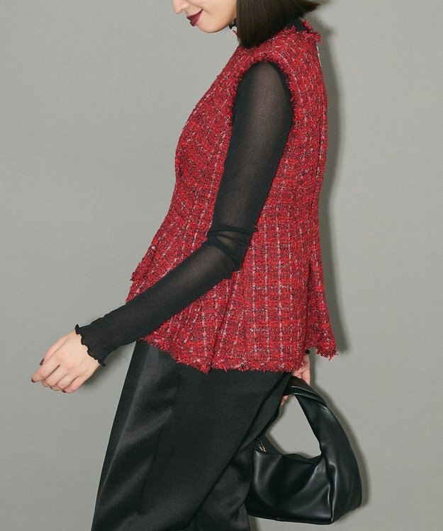 Green Parks ツイードペプラムベスト Red