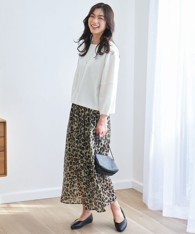 ANY 【ウエストゴム】レオパードプリーツスカート レオパード