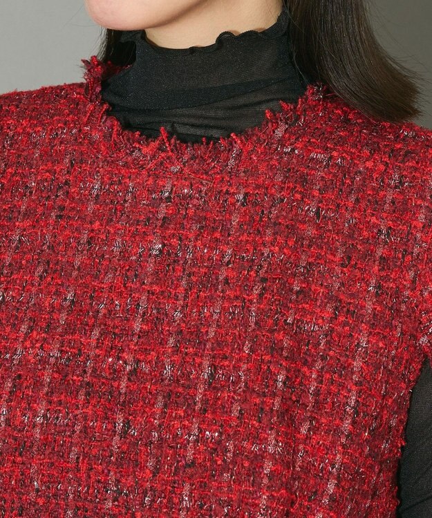 Green Parks ツイードペプラムベスト Red