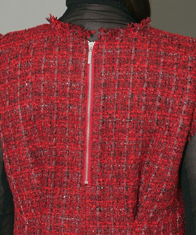 Green Parks ツイードペプラムベスト Red