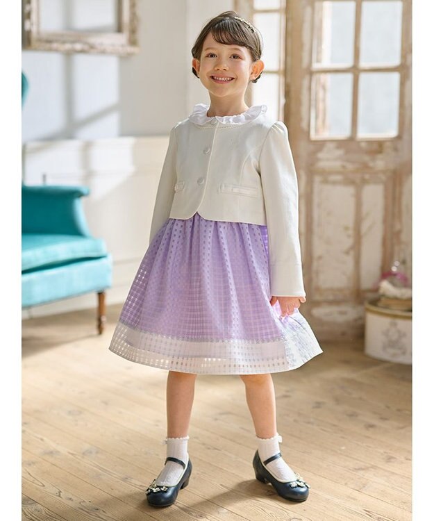 組曲 KIDS 【110-140㎝】ラウンドカラー ジャケット オフホワイト系