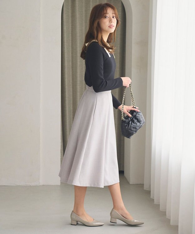 Feroux 【洗える】ショルダーリボン プルオーバーニット ブラック系