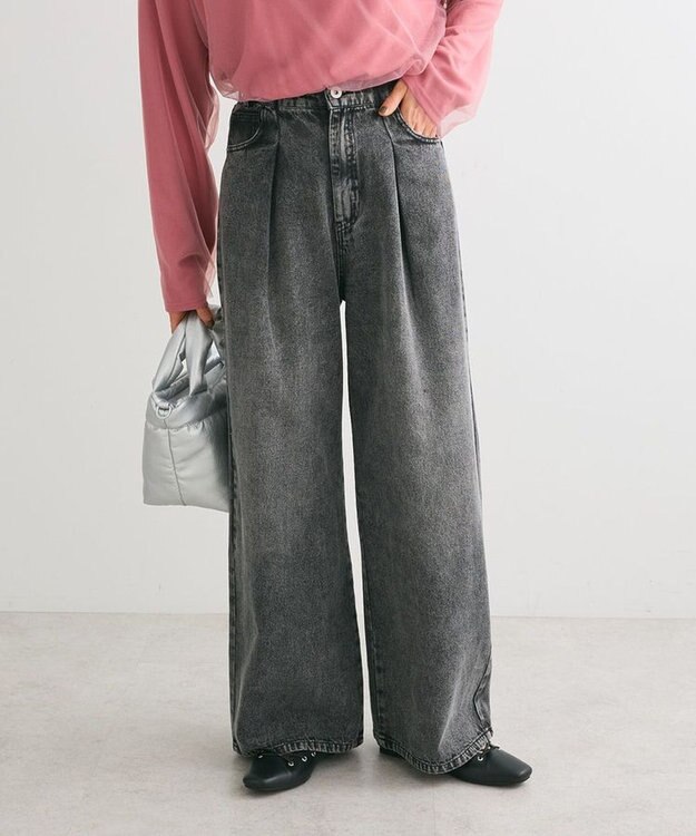 Green Parks ・ＥＬＥＮＣＡＲＥ　ＤＵＥ　デニムタックワイドパンツ Black