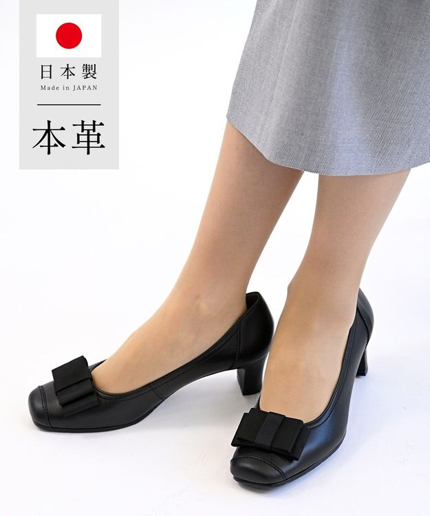 Pointer 日本製 リボンラウンドトゥパンプス ブラック