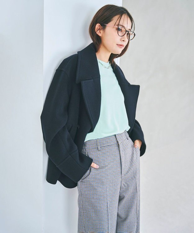 23区 ヘリンボーン ショート ピーコート ネイビー系