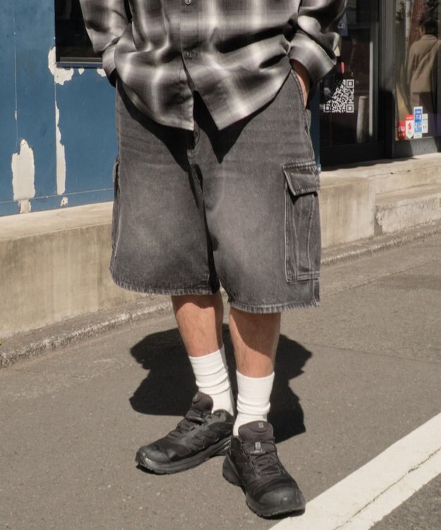 WEGO 【SMLサイズ展開】イージーバギーデニムカーゴショーツ デニムブラック