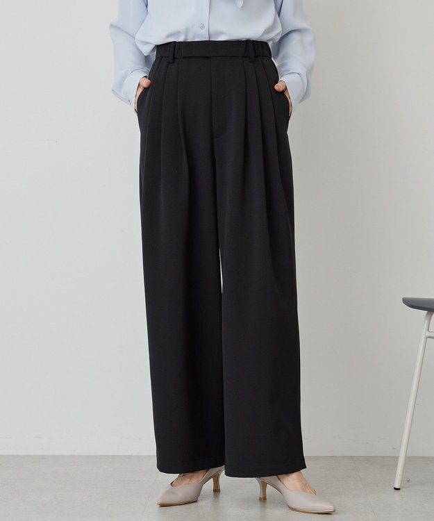 AMERICAN HOLIC 【イージーケア】タックストレートパンツ Black