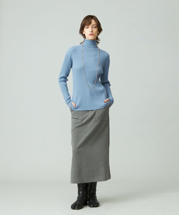 J.PRESS YORK STREET 【WOMEN】ANTI PILLING WOOL リブタートルニット サックスブルー系