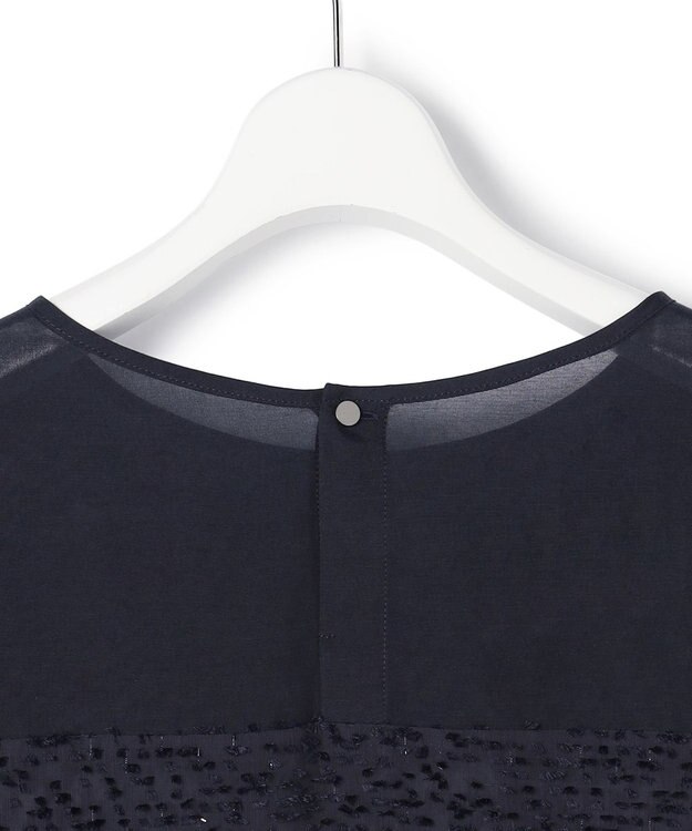 23区 カットジャカードコンビ シアー ブラウス ネイビー系