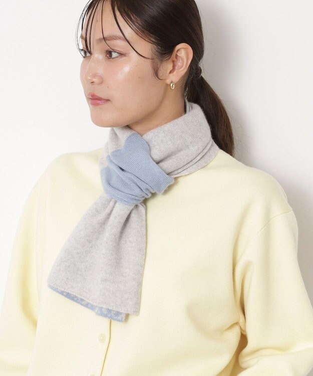 MOONBAT mila schon (ミラ・ショーン) カシミヤ100％ ジャガードプチマフラー リバーシブル サックスブルー
