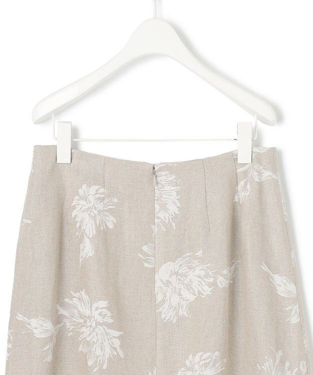 ICB L 【洗える】リネンオックスフラワープリント スカート トープ系