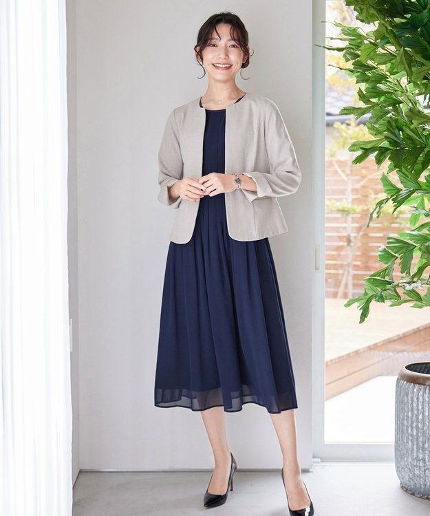 Tiaclasse 【洗える】シフォンワンピース ネイビー