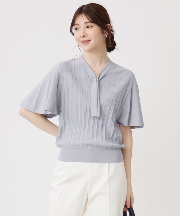 ANY SIS 【UVケア】ボウタイフレアスリーブ ニット ライトブルー