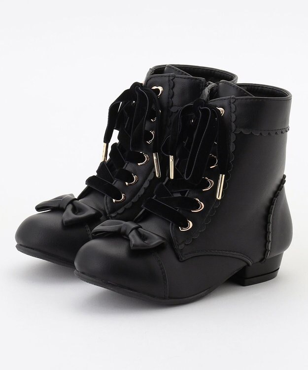 ANY KIDS リボン付き編み上げブーツ ブラック