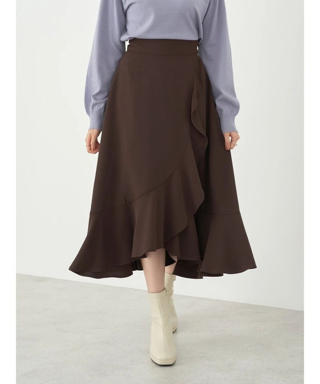 earth music&ecology ラッフルフリルイレヘムスカート Brown