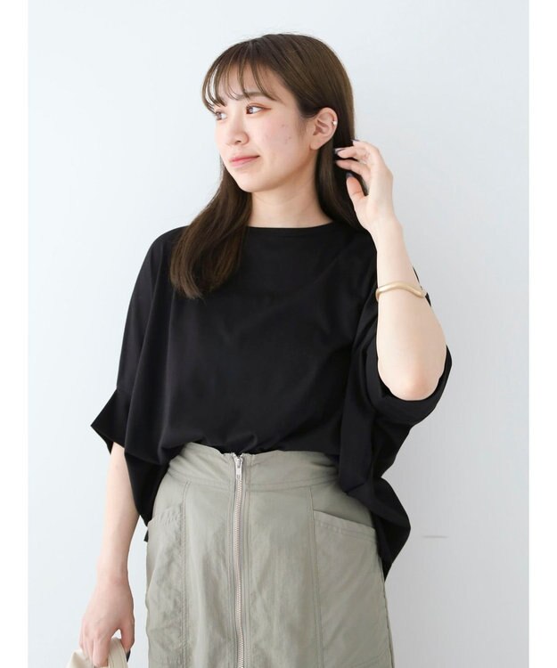 Green Parks 冷っとすずやか　ドルマンカット５分袖プルオーバー Black