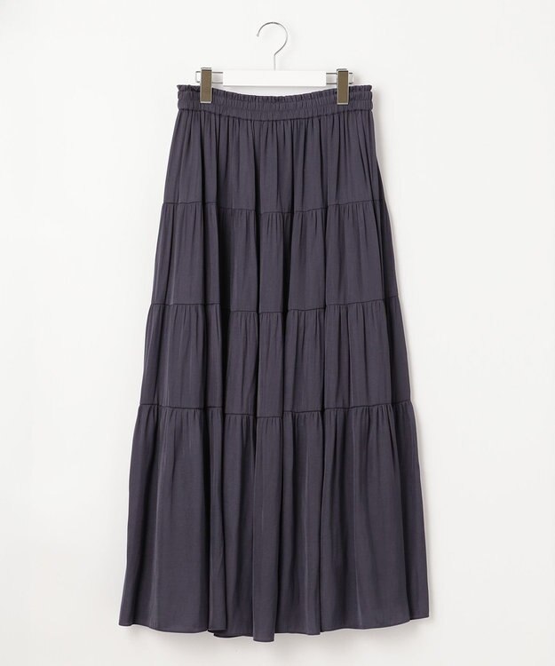 自由区 L 【洗える/着丈調節可】カラー ティアードスカート グレー系