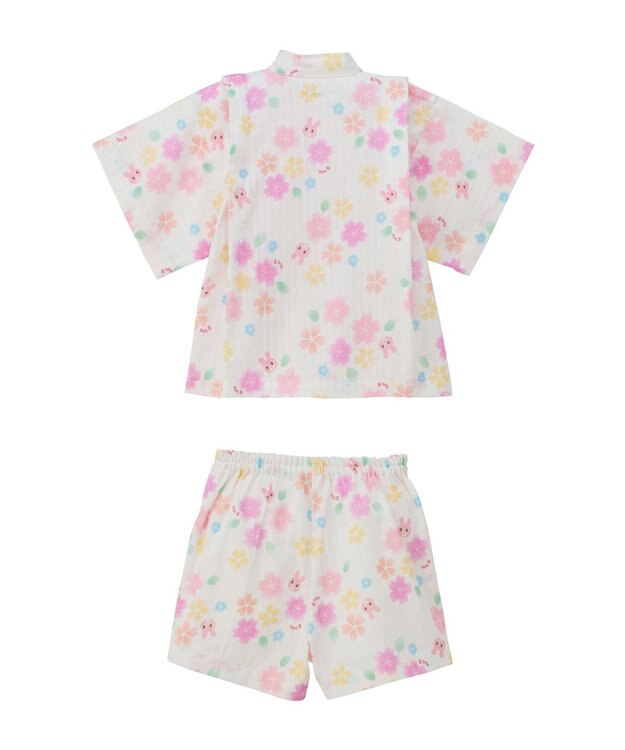 MIKI HOUSE HOT BISCUITS 【80-120cm】総柄 甚平スーツ ピンク