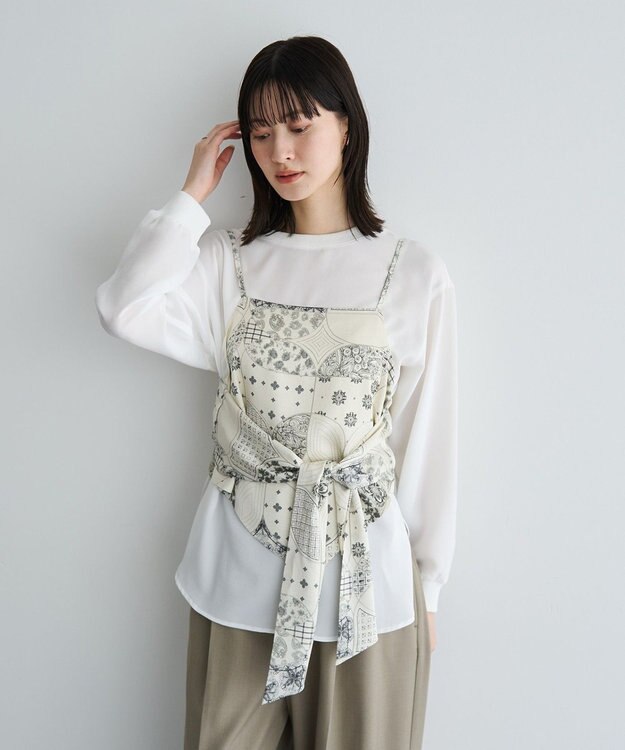 YECCA VECCA 2wayリブMIXジョーゼットブラウス White