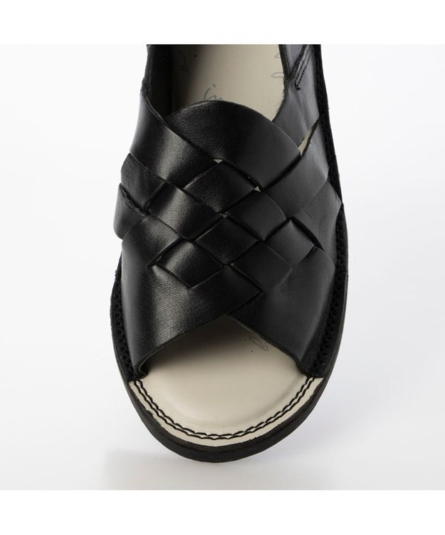 ing <ing>【サスティナブルシリーズ】編み込みデザインオープントゥシューズ ブラック