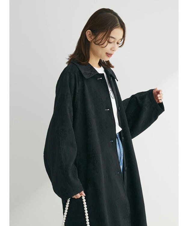 Green Parks ・ＥＬＥＮＣＡＲＥ　ＤＵＥ　ジャカードステンカラーコート Black