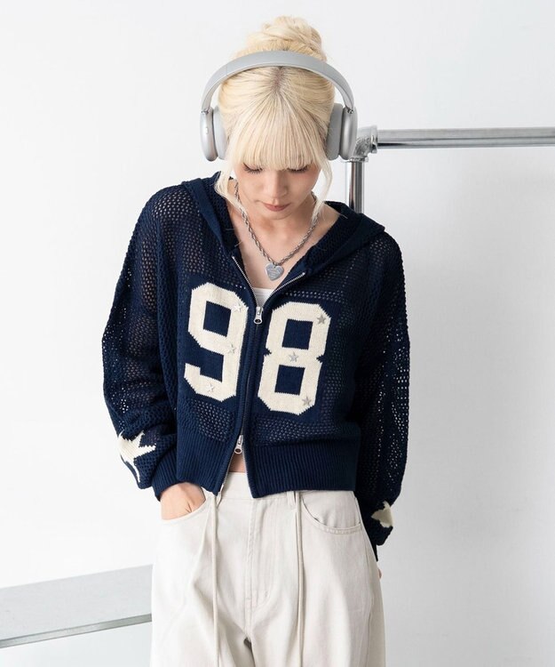 WEGO ナンバリングメッシュニットパーカー ネイビー