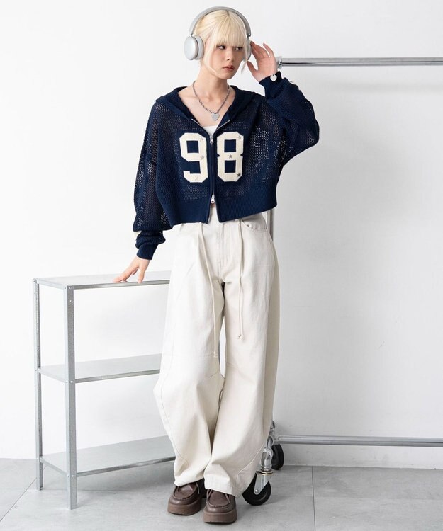WEGO ナンバリングメッシュニットパーカー ネイビー