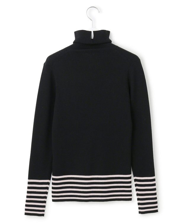 23区 L 【見上愛さん着用/VERY掲載/洗える】ウーステッドウール リブタートル ボーダー ニット ブラック×ベージュ