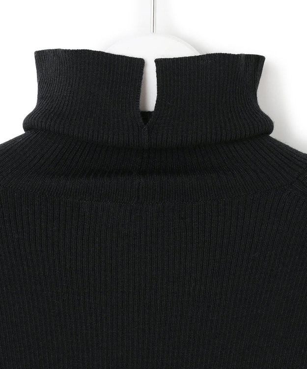 23区 L 【見上愛さん着用/VERY掲載/洗える】ウーステッドウール リブタートル ボーダー ニット ブラック×ベージュ