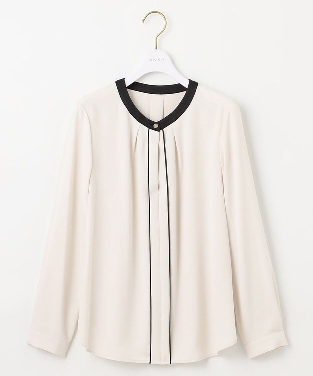 ANY SIS S 【洗える】フロントタック ブラウス アイボリー×ブラック