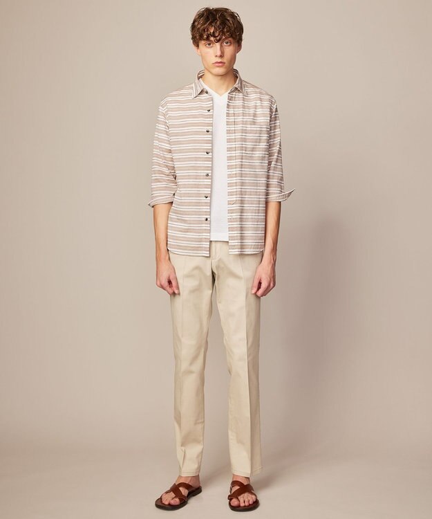 JOSEPH ABBOUD 【清涼感】エアリノマリンボーダーシャツ ダークブラウン系2