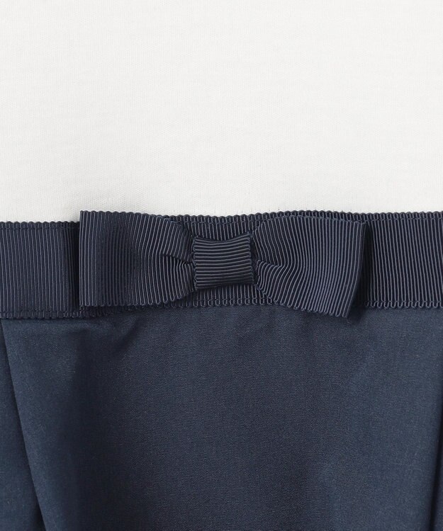 組曲 KIDS 【150-160㎝】フラワーパネルボーダー ワンピース ネイビー系