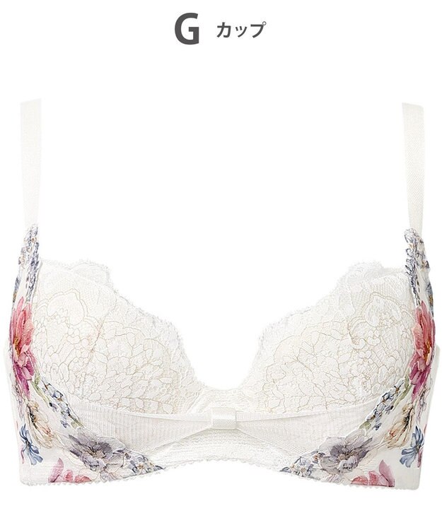 WACOAL ブラジャー 【リボンブラ 脇すっきり】 脇高設計 着やせシルエット 動いても谷間キープ Gカップまで対応 大きいサイズ レディース BXB443 /ワコール アイボリー