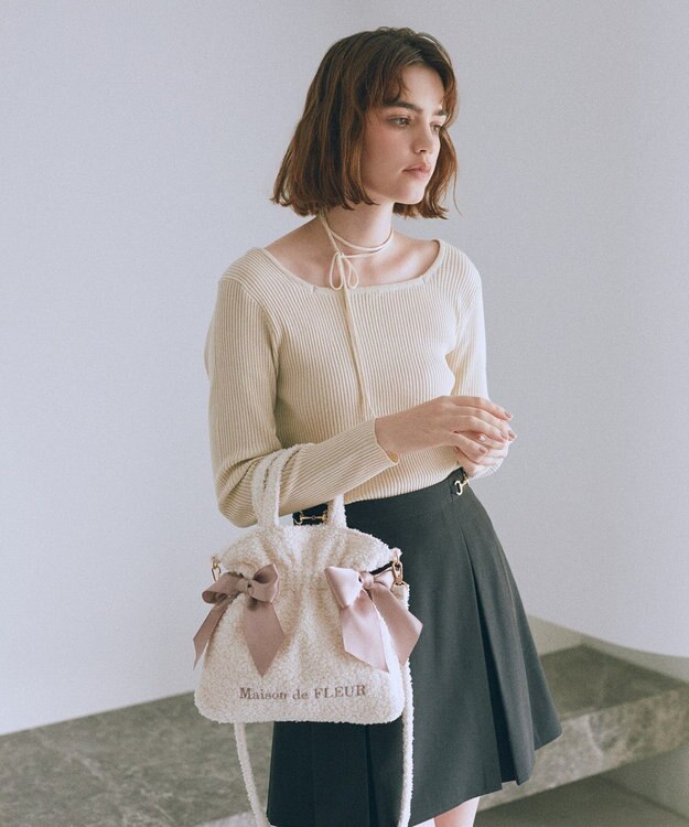 Maison de FLEUR ボアダブルリボン2Wayトートバッグ Ivory
