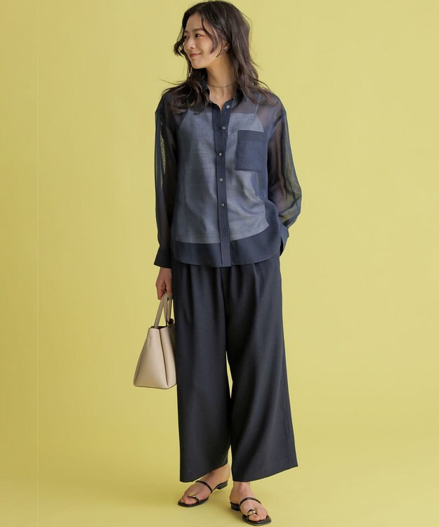 組曲 エアリーボイルシアー シャツ ネイビー系