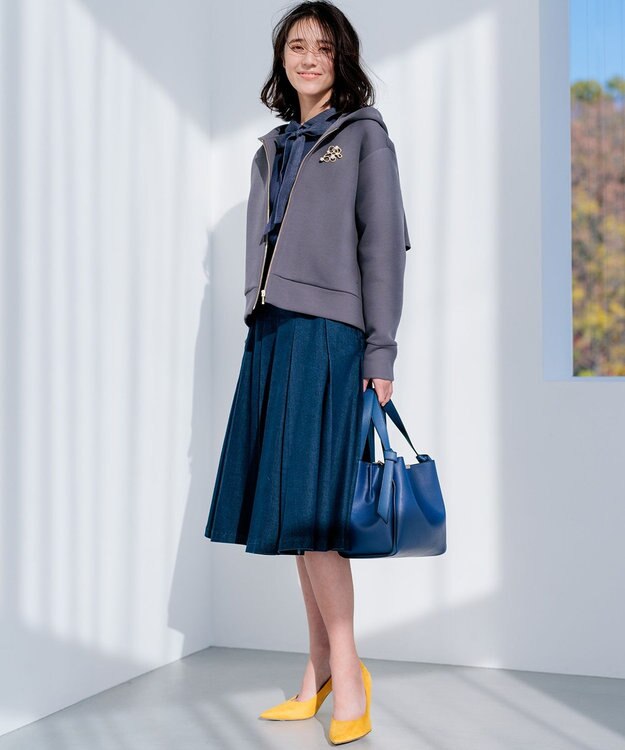 組曲 ライトデニム プリーツスカート ネイビー系