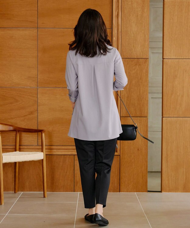 Tiaclasse 【洗える】サイドボタンシャツチュニックブラウス グレージュ