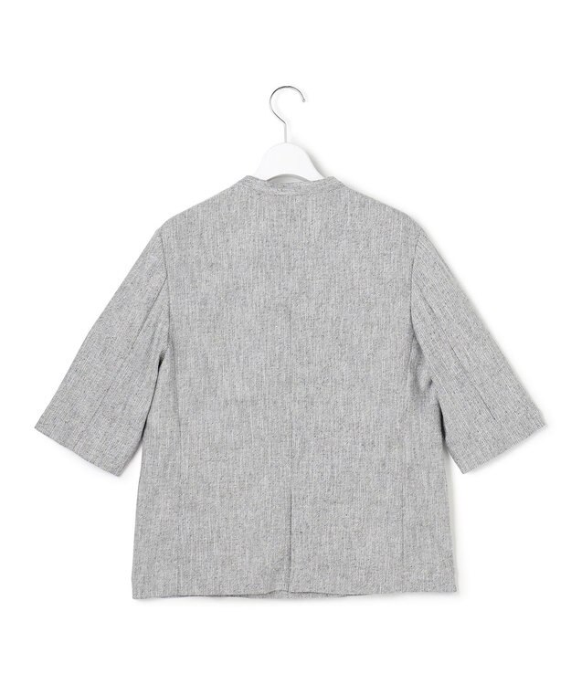 ICB L ストレッチMIXツイード 半袖ジャケット ブラックミックス