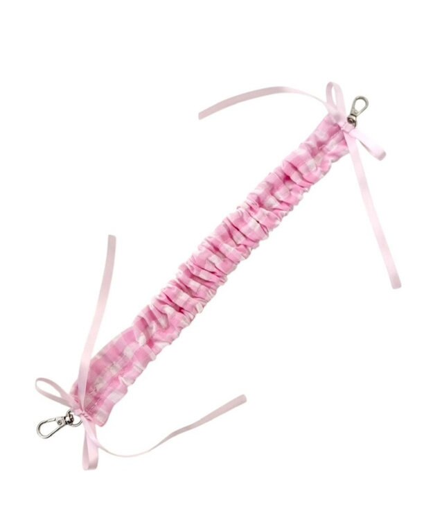 WEGO チェックリボンくしゅくしゅハンドストラップ ピンク