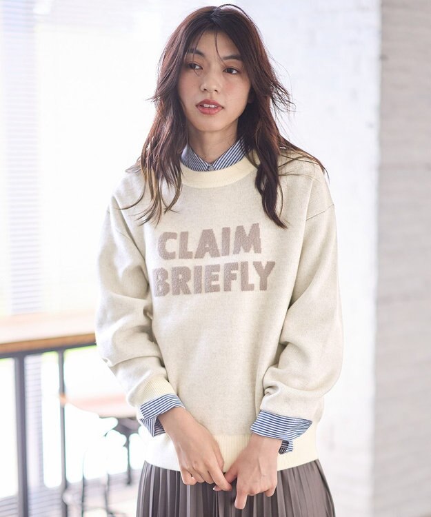 ANY スウェットライクフェザーロゴニット エクリュ×モカ