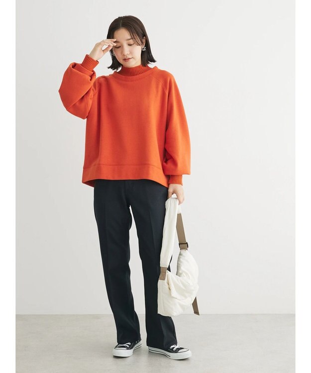 Green Parks 裏起毛ニットリブドッキングプルオーバー Orange