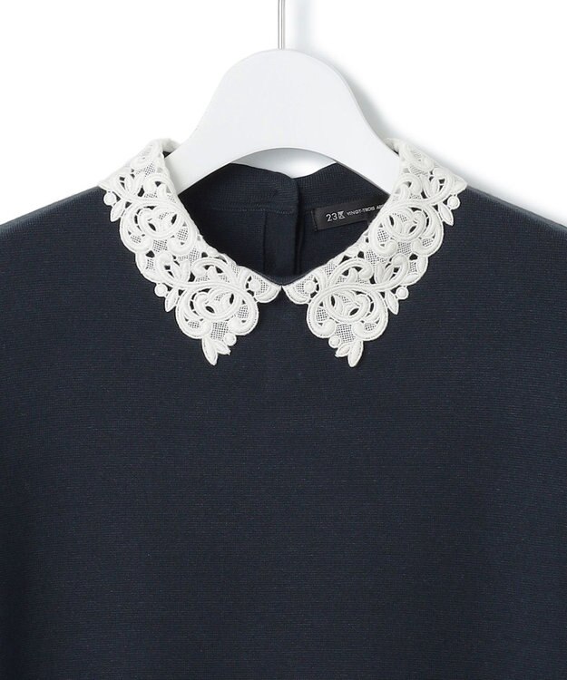 23区 L 【洗える】ヴィスコースストレッチ エンブロイダリー ワンピース ネイビー系