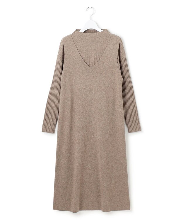 23区 L 【洗える】レイヤードニットツイン ワンピース ブラウン系