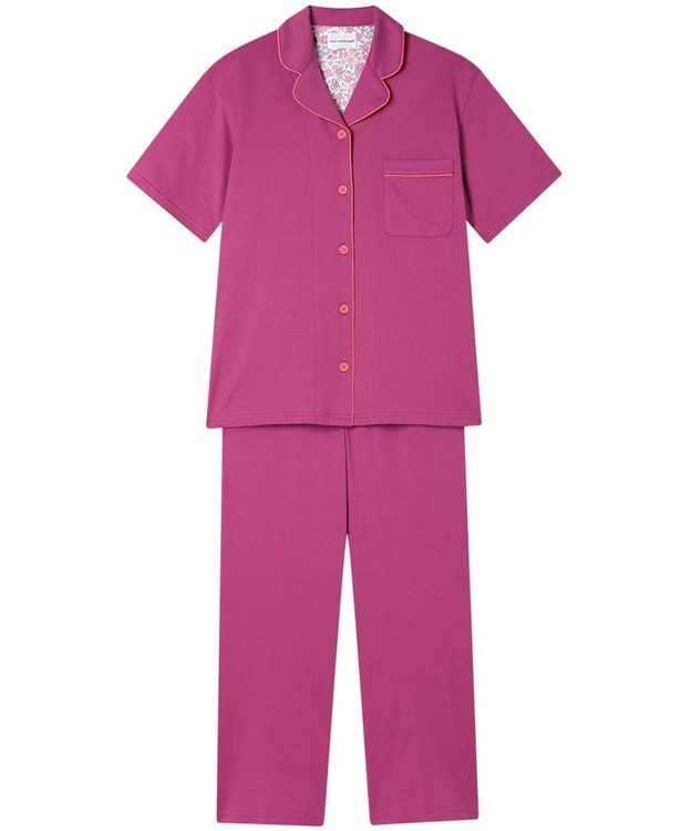 une nana cool 【綿100%】60/2 やわらか天竺 半袖開襟パジャマ MADE WITH LIBERTY FABRIC マジェンタ