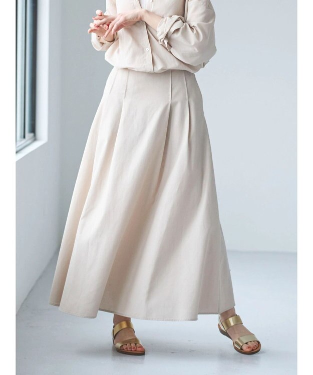 Green Parks 綿麻混フレアスカート Light Beige