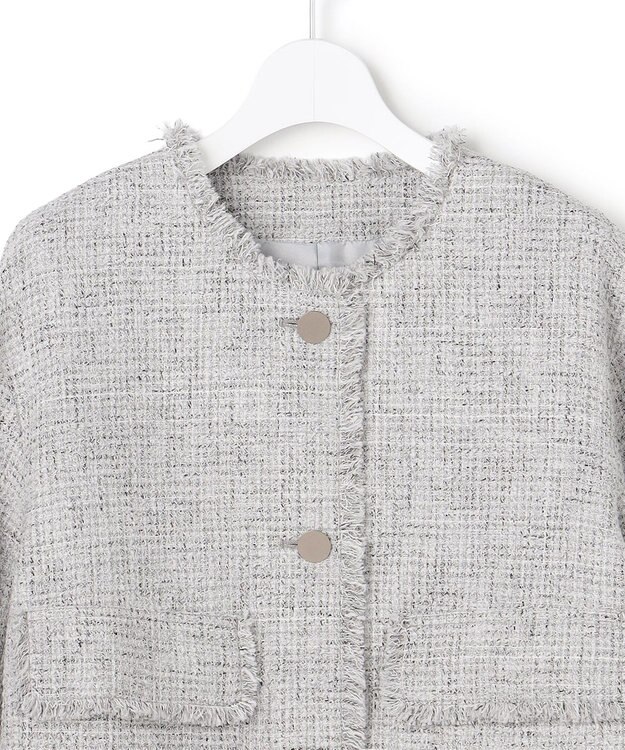 ICB ライトブッチャーツイード ノーカラージャケット ライトグレーミックス