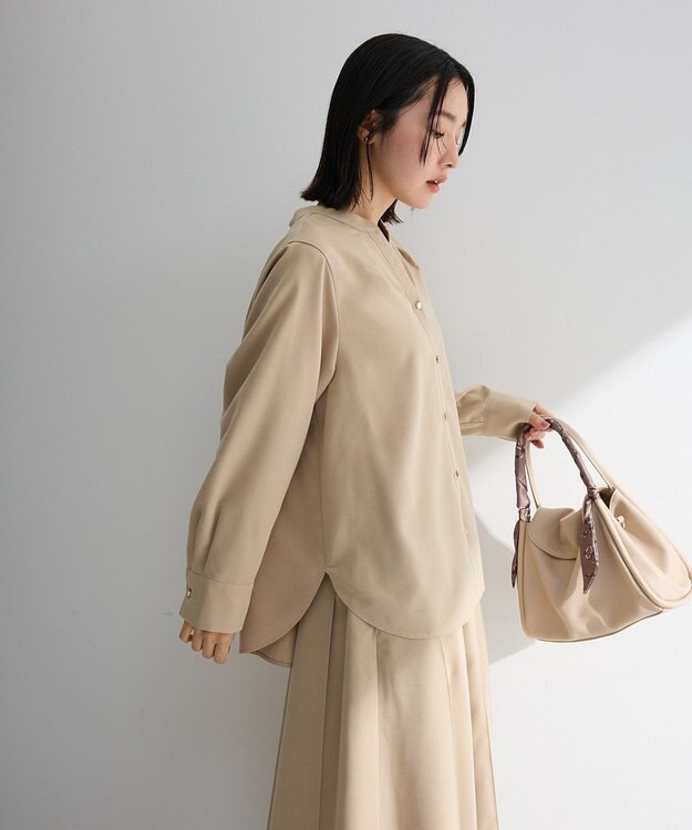 Green Parks ＳＥＴ２点スキッパーブラウス＋プリーツスカート Beige